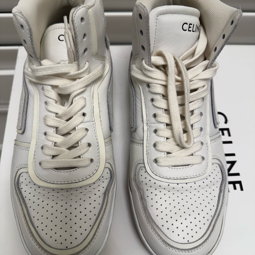 Celine Ct-01 “Z” Trainer High Top Sneaker In Calfskin Optic White - Picture 9 of 12